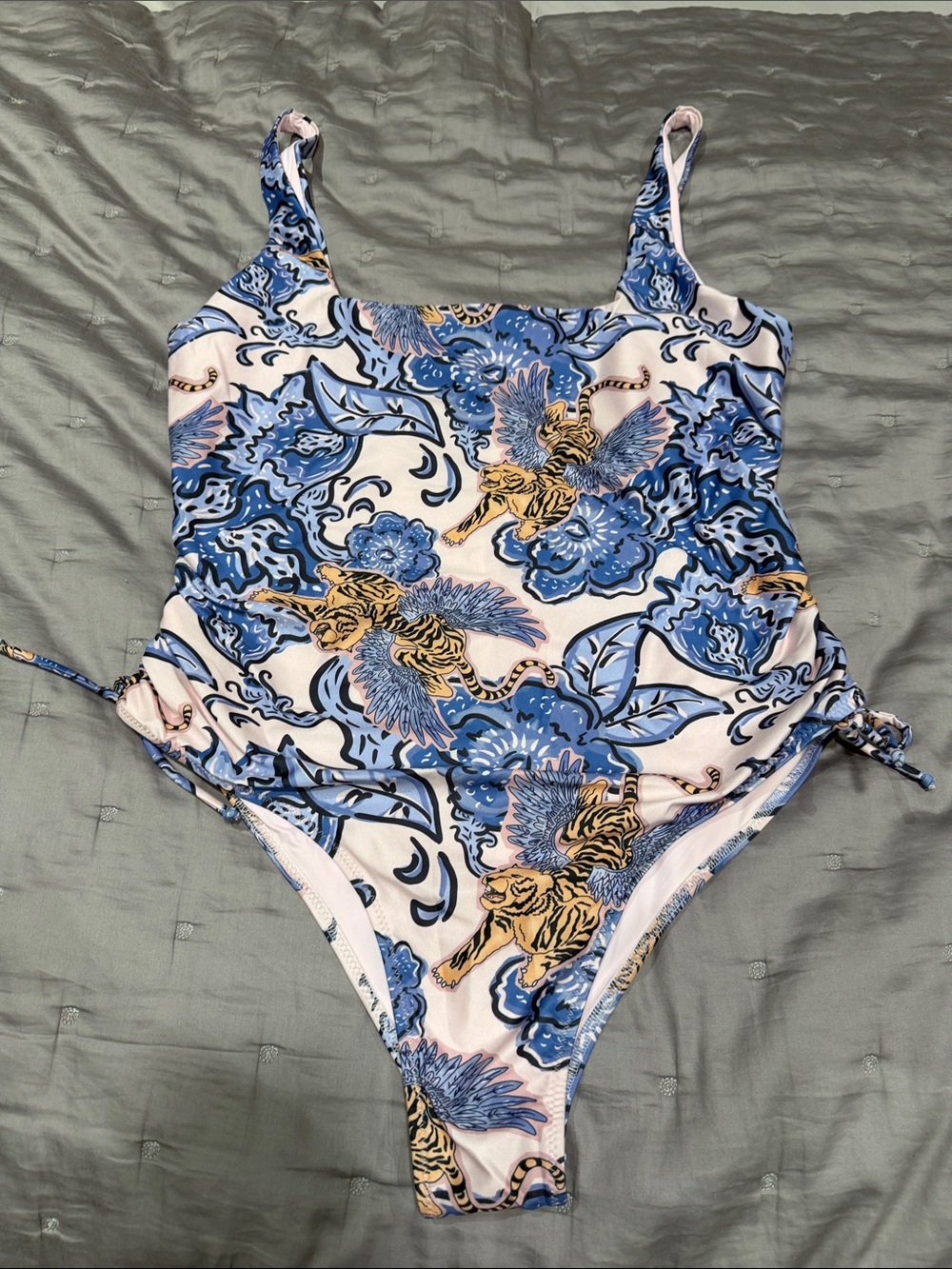 Blue Floral & Tiger Print One-Piece Swimsuit